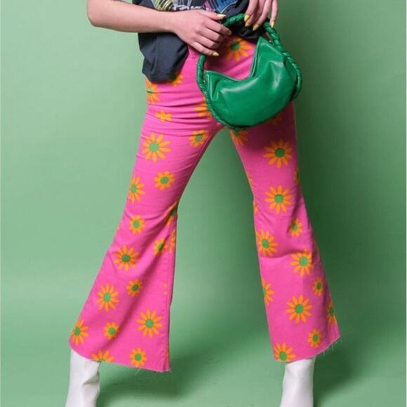 Free People Pink Floral Youthquake Wide Leg Crop Pants Sz.30 NWT - Picture 5 of 16